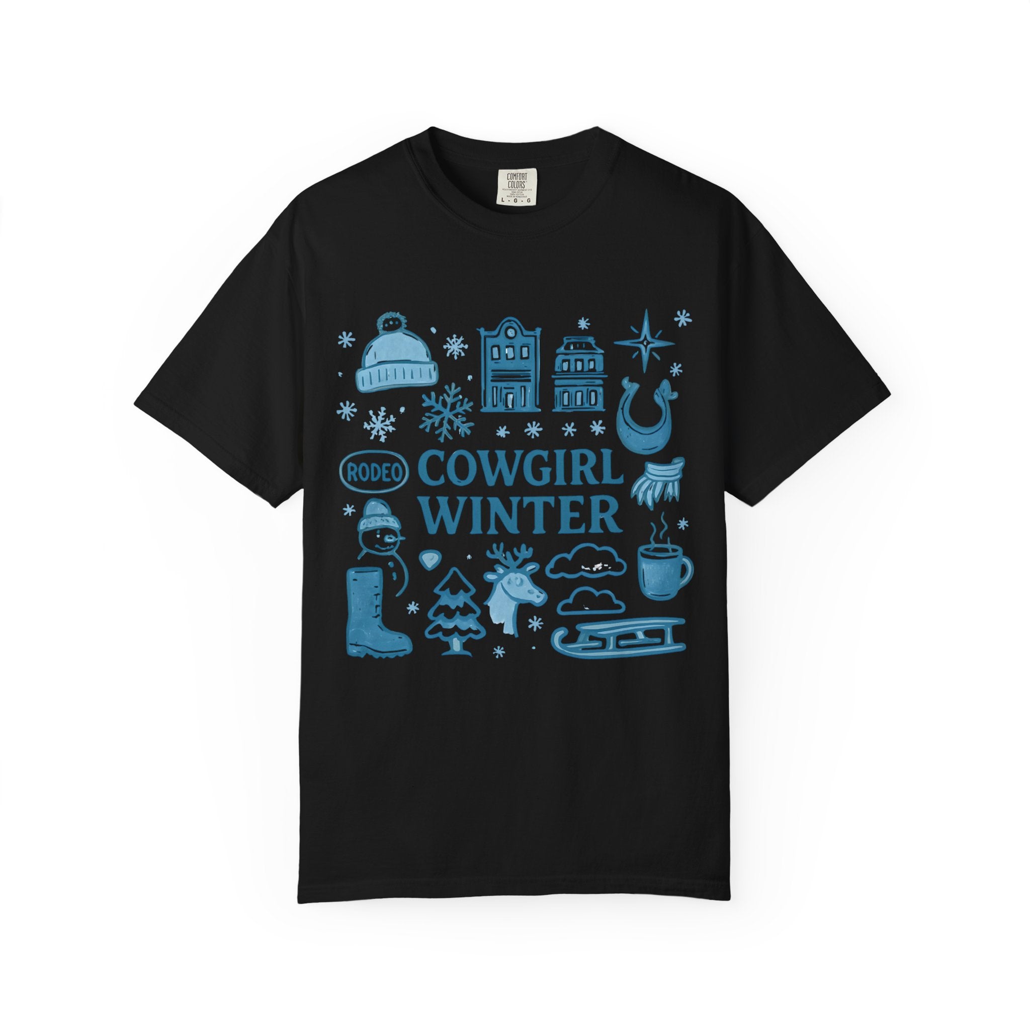 Cowgirl Winter T-Shirt, Cozy Graphic Tee, Rodeo Style Shirt, Winter Outing Apparel, Gift for Cowgirls, Vintage Aesthetic Tee