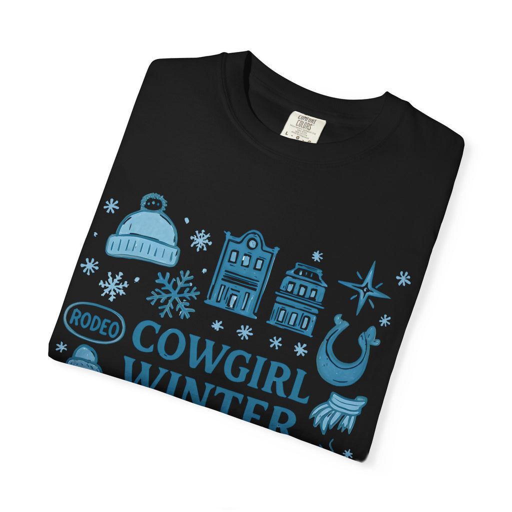 Cowgirl Winter T-Shirt, Cozy Graphic Tee, Rodeo Style Shirt, Winter Outing Apparel, Gift for Cowgirls, Vintage Aesthetic Tee