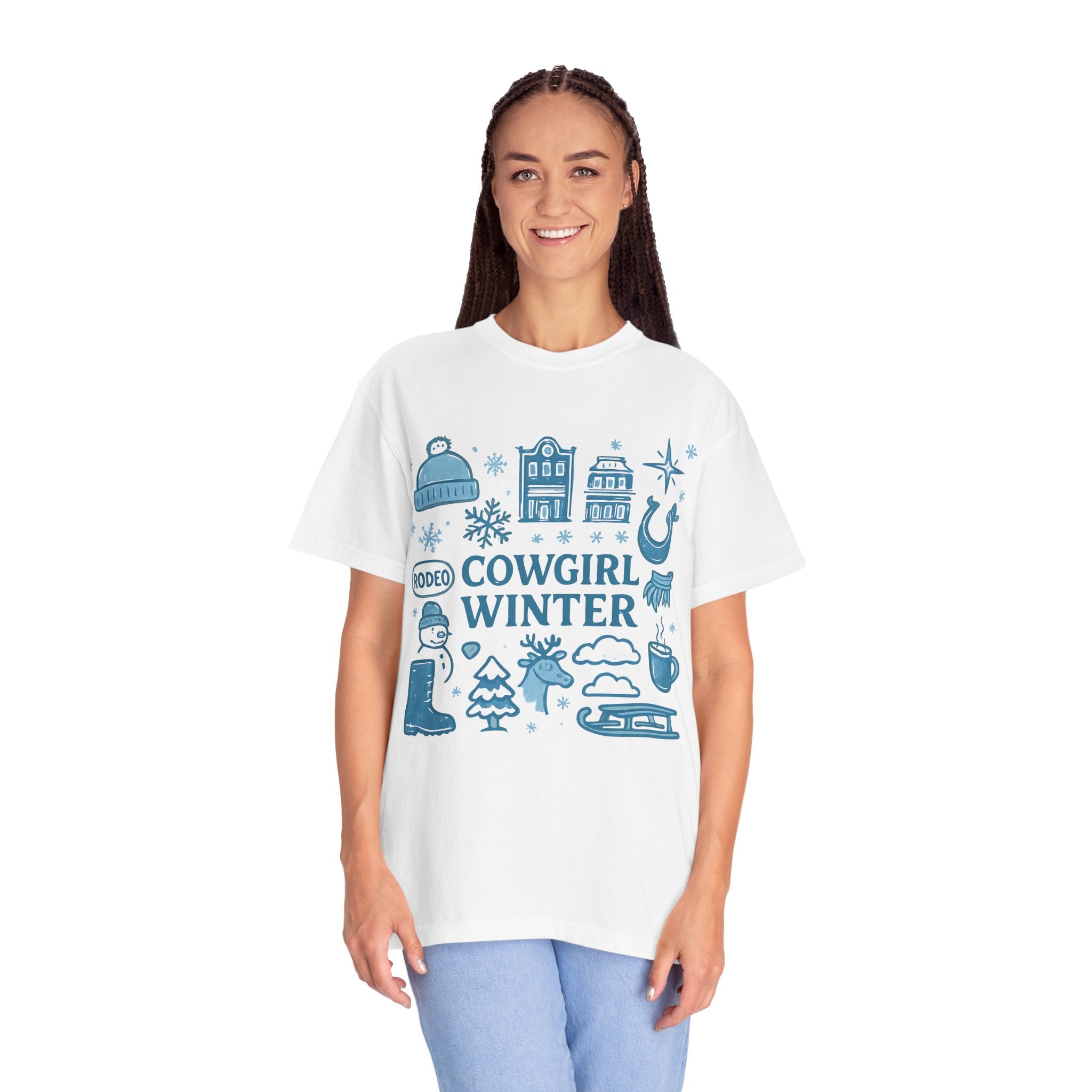 Cowgirl Winter T-Shirt, Cozy Graphic Tee, Rodeo Style Shirt, Winter Outing Apparel, Gift for Cowgirls, Vintage Aesthetic Tee