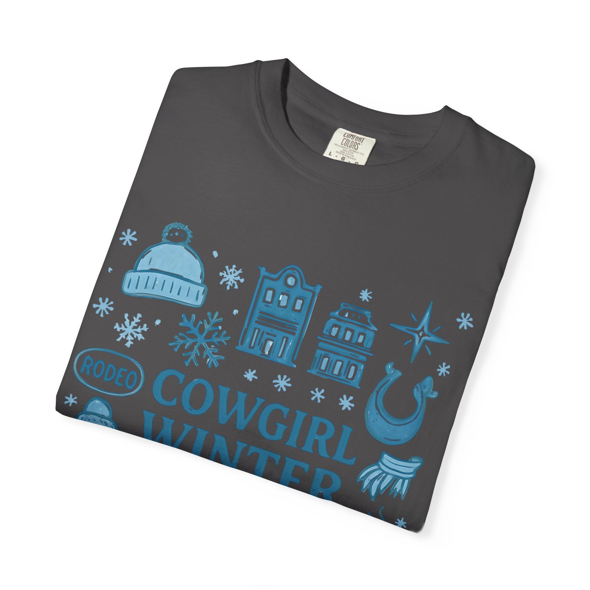 Cowgirl Winter T-Shirt, Cozy Graphic Tee, Rodeo Style Shirt, Winter Outing Apparel, Gift for Cowgirls, Vintage Aesthetic Tee